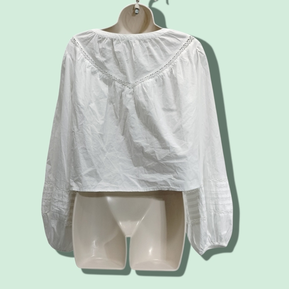 Aerie White Lace-Trim Blouse 100% Cotton Size M - Picture 7 of 11